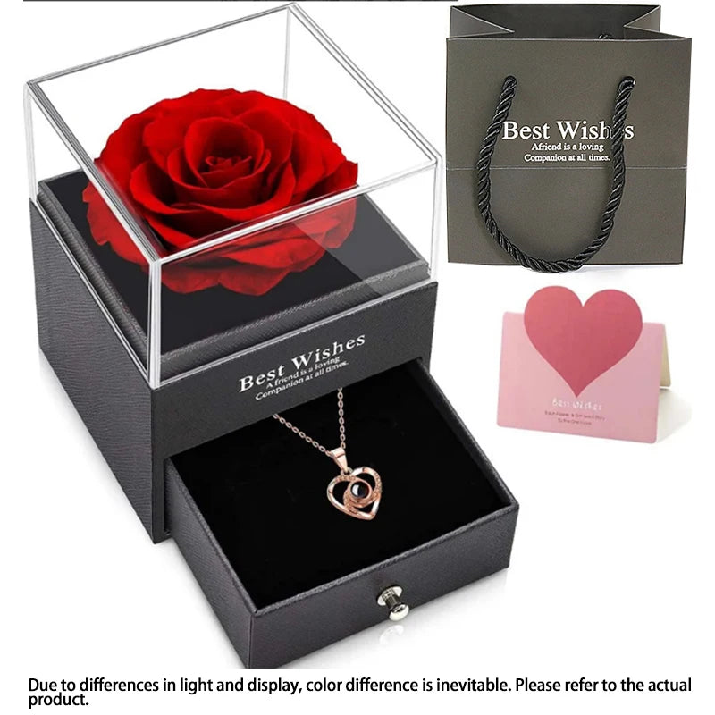 Forever Rose with Heart Neckless