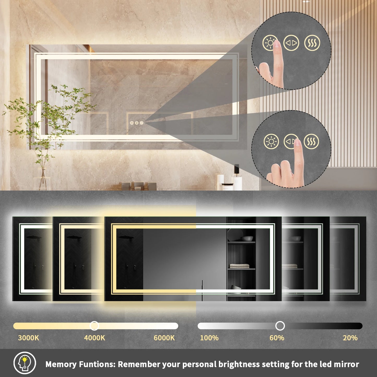 Large Rectangle Bathroom LED Mirror