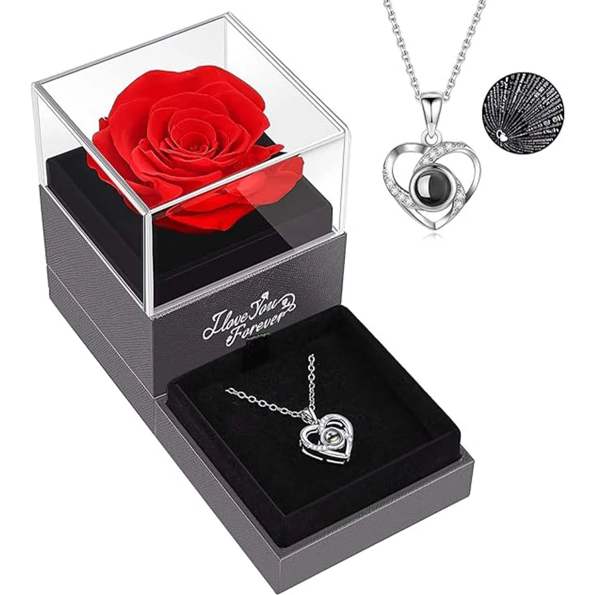 Forever Rose with Heart Neckless